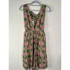 House of Harlow 1960 Dress sz Small Retro Mod Pin Green Linen Rayon